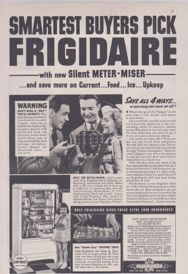 Frigidaire Refrigerator Ad 1938