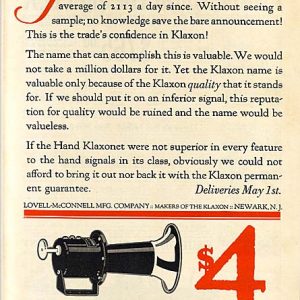 Klaxon Auto Horn Ad 1915
