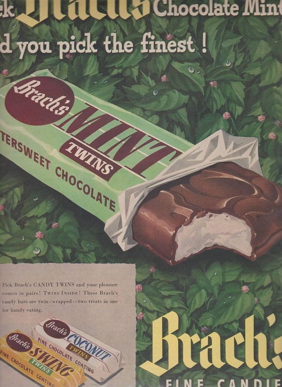 1948 Brachs mint coconut swing twins chocolate candy bars vintage