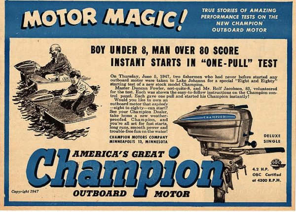 Champion Boat Outboard Motors Ad 1947