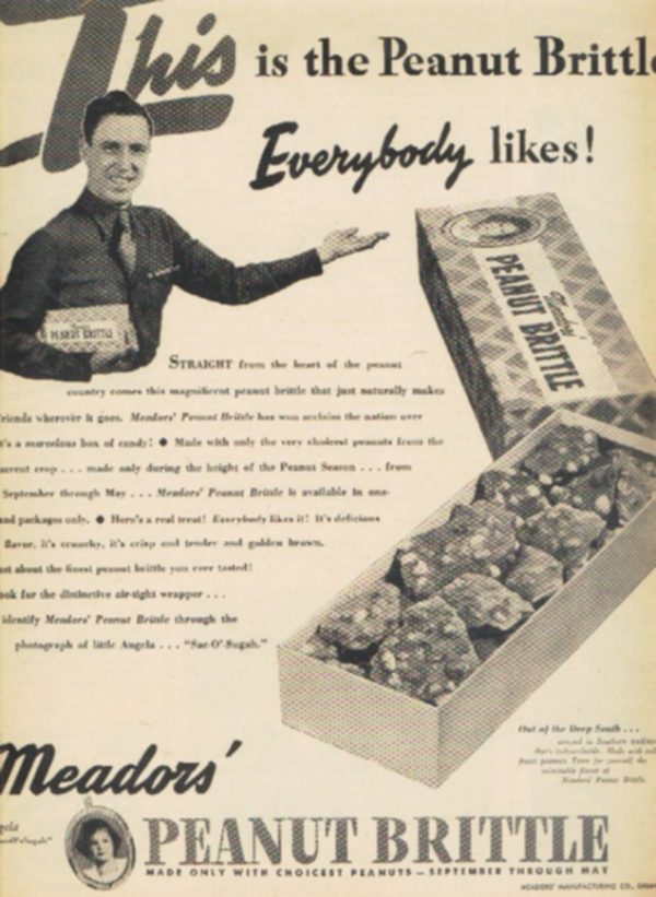 Meador's Peanut Brittle Candy Ad 1945