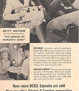 Betty Hutton Bexel Vitamin B Complex Capsules Ad 1944