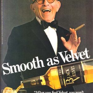 George Burns Black Velvet Whiskey Ad 1984