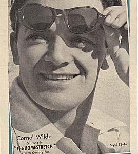 Cornel Wilde Solarex Sunglasses Ad 1947