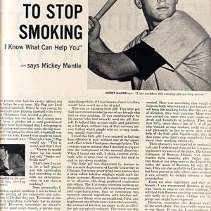Mickey Mantle Bantron Smoking Deterrent Tablets Ad 1960