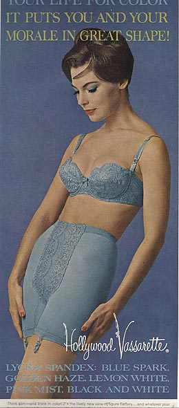 1963 women's Hollywood Vassarette red school colors girdle bra vintage ad 