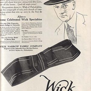 Wick of Philadelphia Hat Bands Ad 1921