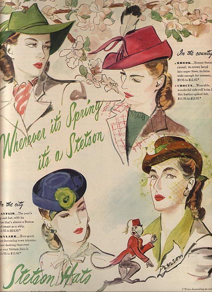 1945 Vintage Stetson Hats for Women Ad, Vintage Clothing & Accessory Ads