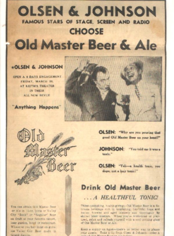 Old Master Beer Ad 1936