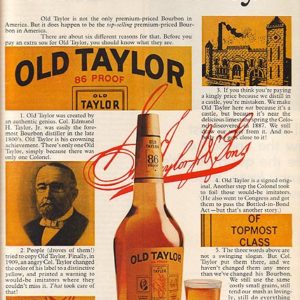 Old Taylor Bourbon Whiskey Ad 1969