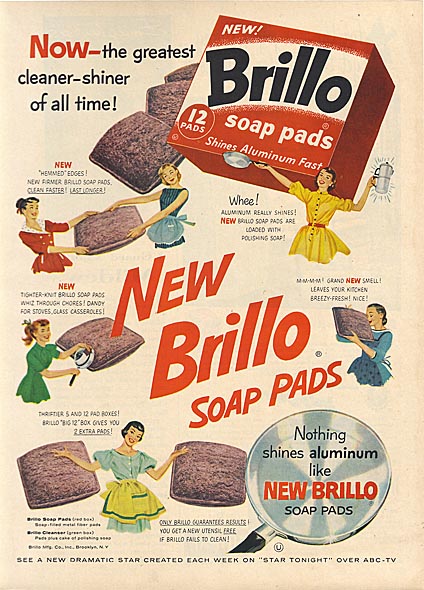 Original Vintage Advertising for 1958 Brillo Soap Pads shine Aluminum Fast  
