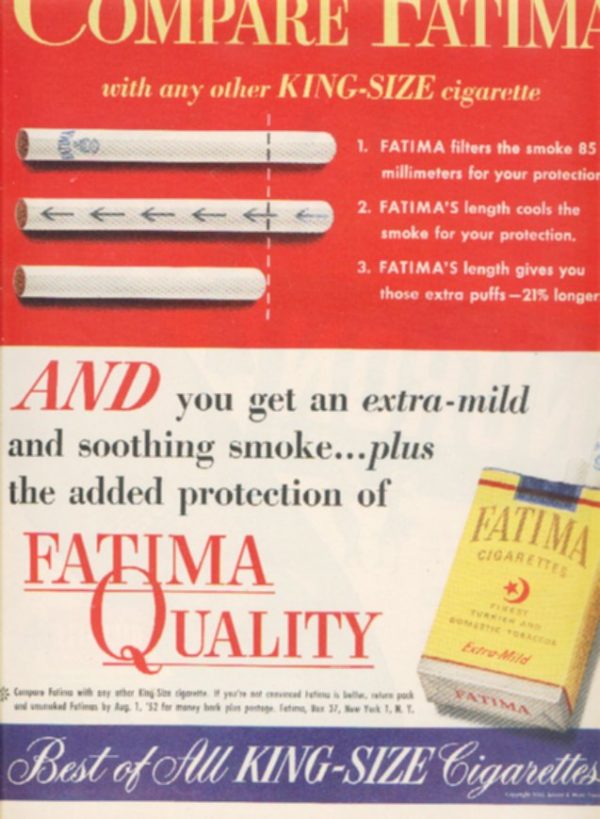 Fatima Cigarettes Ad 1952