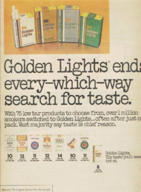 Golden Lights Cigarettes Ad 1980