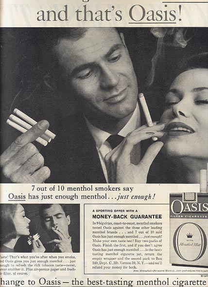 Oasis Cigarettes Ad 1960 - Vintage Ads and Stuff