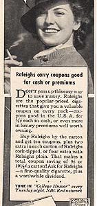 Raleigh Cigarettes Ad 1941